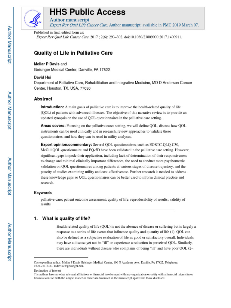 QOL in Palliative | PDF