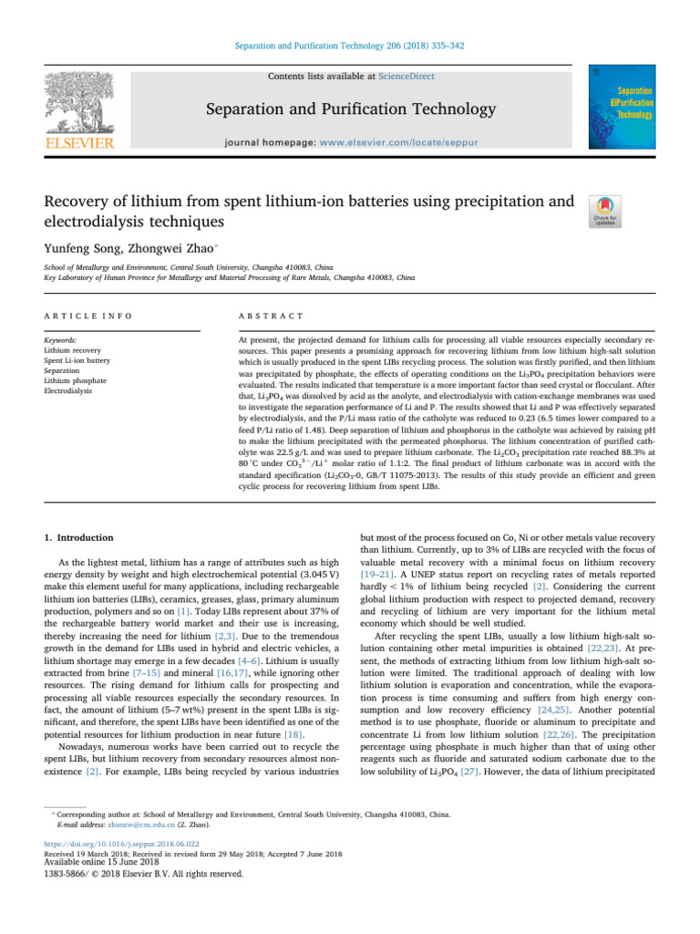 Recovery of Lithium From Spent Lithium-Ion Batteries Using ...