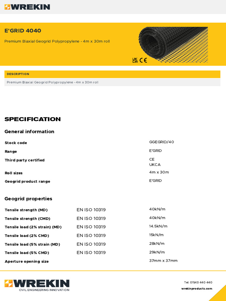 Wrekin Geosynthetics Geogrids Egrid Biaxial Egrid 4040 | PDF