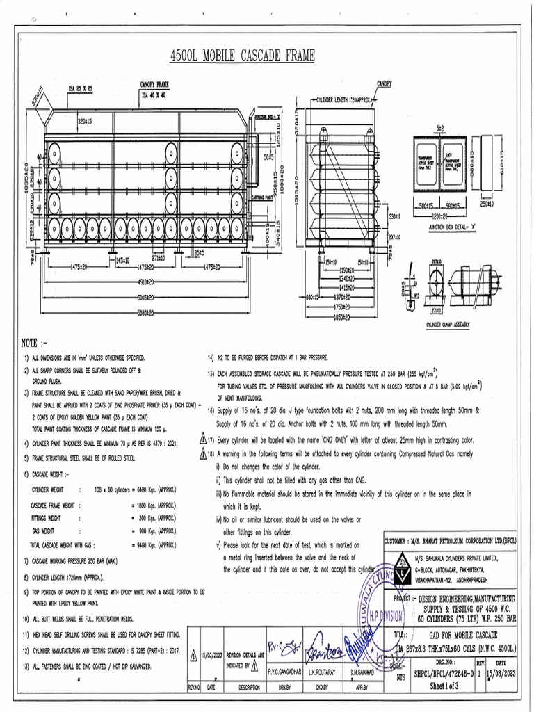 BPCL 4500 Ltrs Mobile Cascade Drawing | PDF