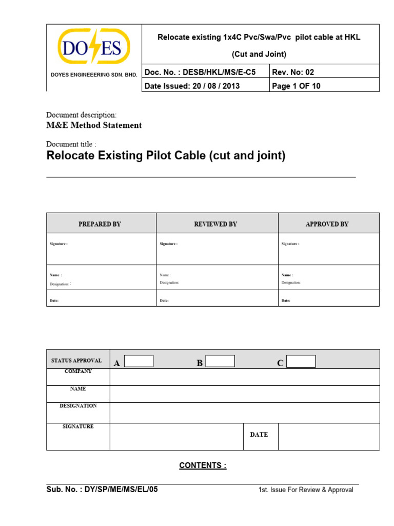 Relocation of 1x4C Pilot Cable at HKL | PDF | Technology & Engineering