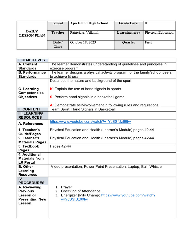 Cot 2023 pe 8 hand signals in basketball q1 pdf