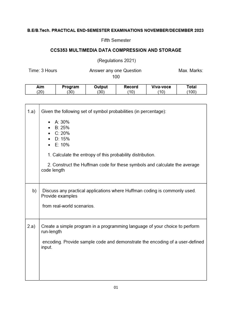 Ccs353 set1 pdf data compression code
