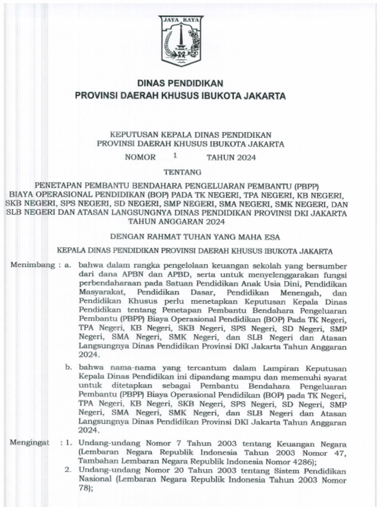 SK PBPP Paud-Dikmas - Dikdas-Dikmen Tahun Anggaran 2024 | PDF