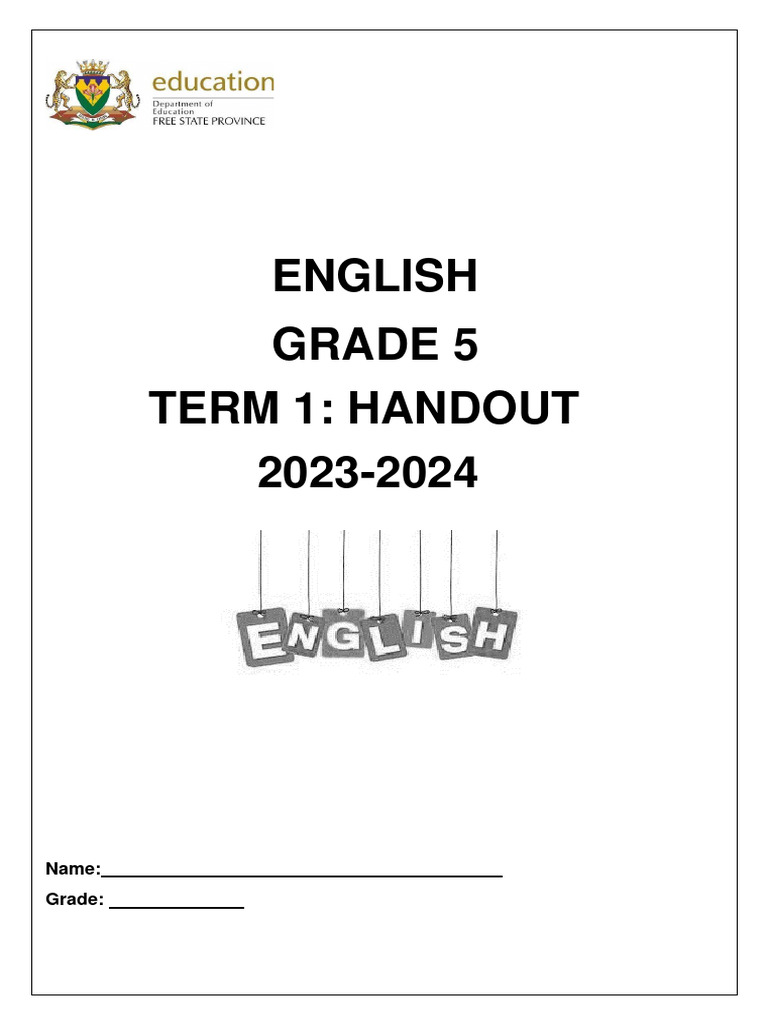 Grade 5 English Language Handout Term 1 | PDF | Verb | Grammatical Tense