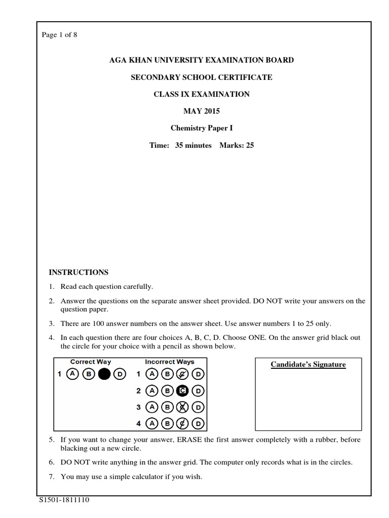 Chemistry SSC 1 Paper I | PDF | Chemical Bond | Gases