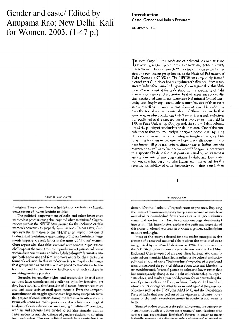 Gender and Caste Anupama Rao | PDF | Dalit | Feminism
