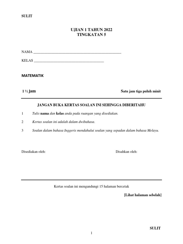 Soalan ujian 1 form 5 2022 pdf