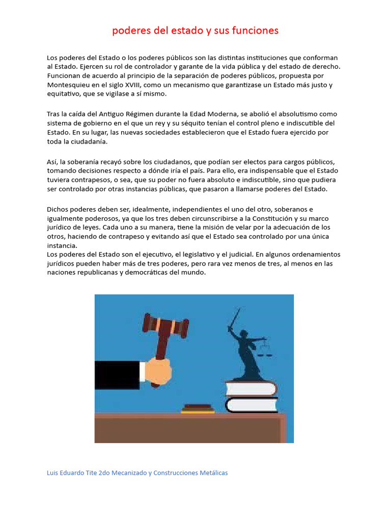 Funciones de los Poderes del Estado | PDF | Separación de poderes ...