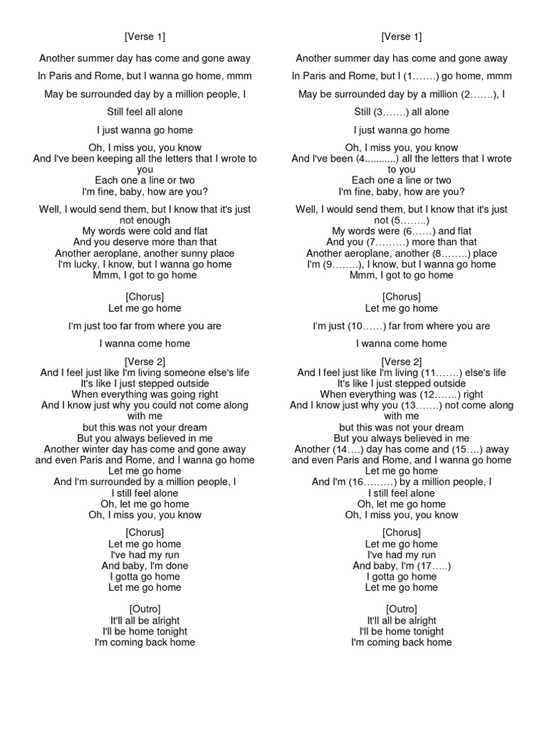 Let me go home pdf songs musical forms