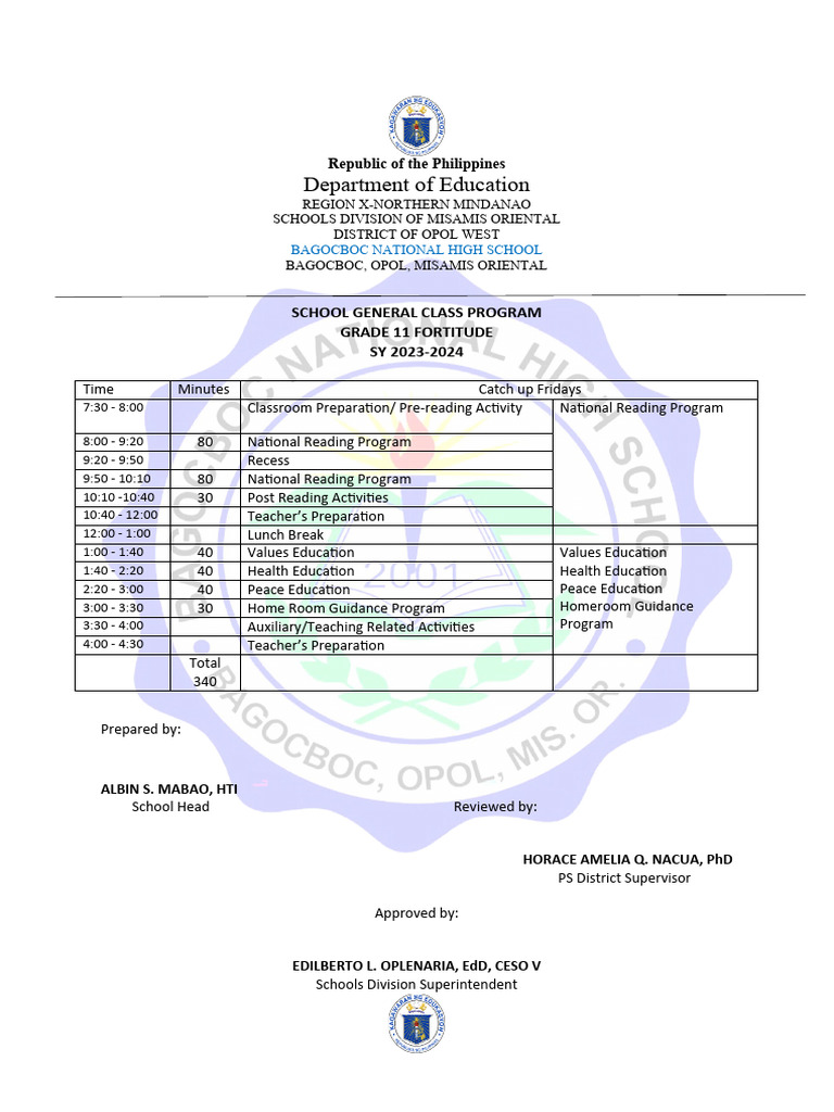 Bagocboc National High School Class Program | PDF | Educational ...