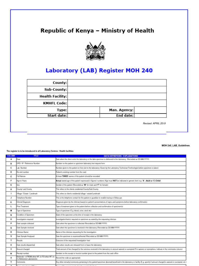 Moh 240 Lab Register A3 30.04.2019 Final | PDF