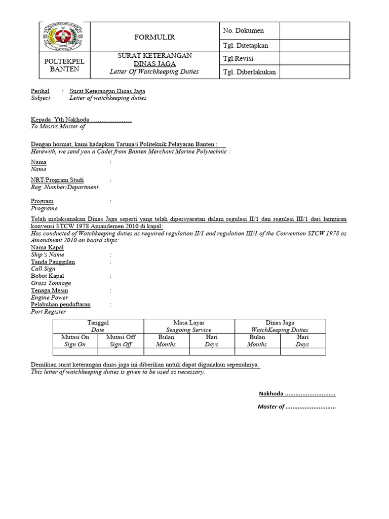 Formulir Dinas Jaga Pdf