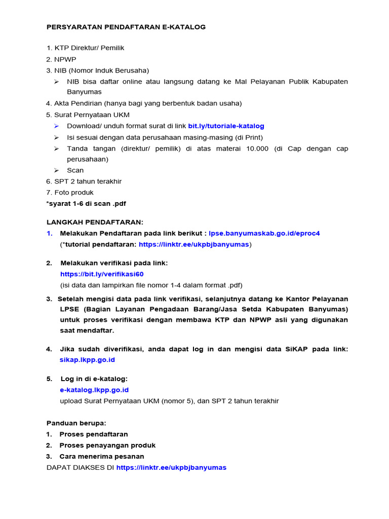 Persyaratan Pendaftaran E Katalog Baru Pdf