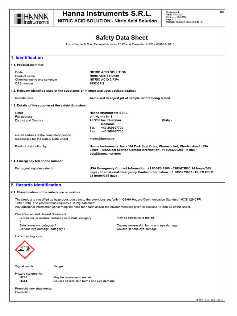 Msds NITRIC ACID SOLUTION PDF