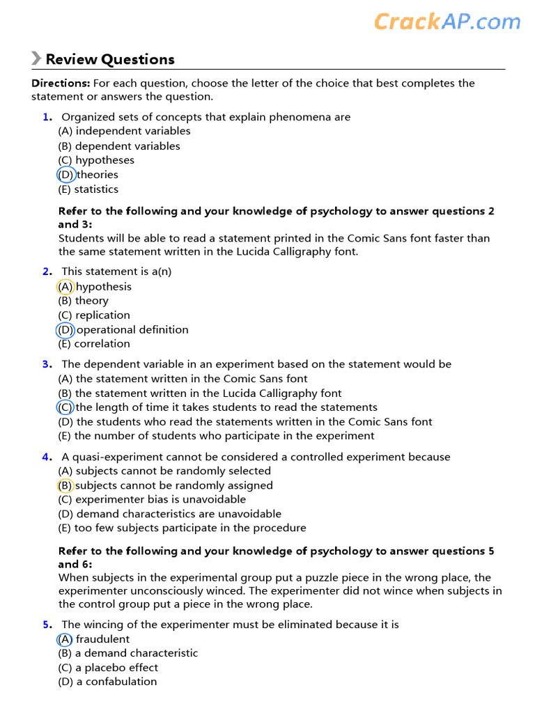 AP Psychology Review Questions | PDF | Self-Improvement
