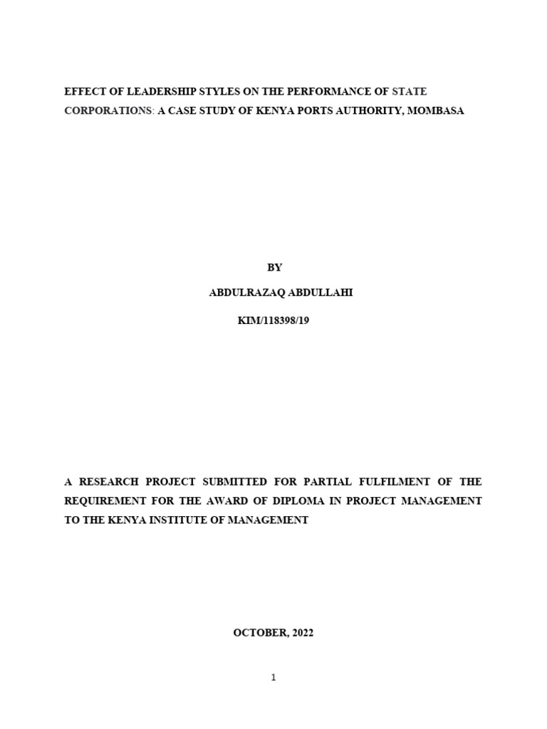 Effect of Leadership Styles On The Performance of State Corporations | PDF