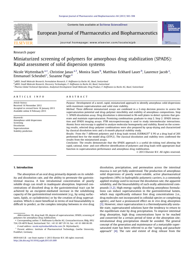 Miniaturized Screening of Polymers For Amorphous Drug Stabilization ...