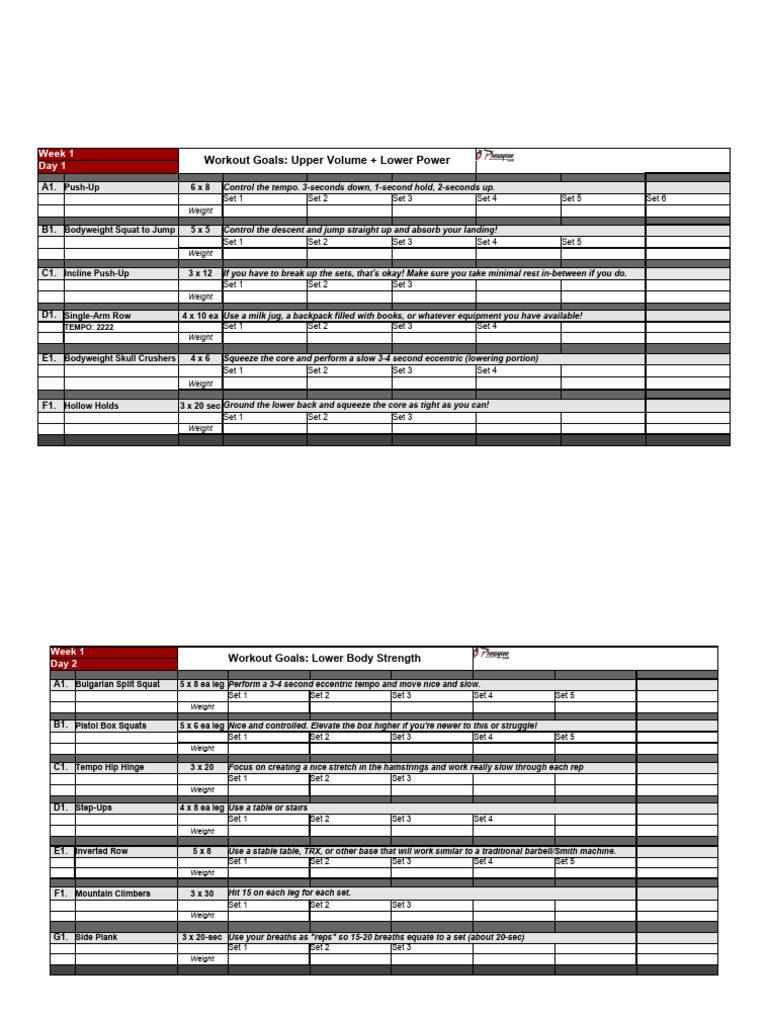 Week 1 Home Workout Plan | PDF