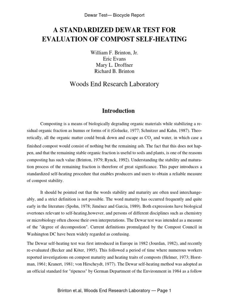Standardized Dewar Test for Compost | PDF | Compost | Laboratories