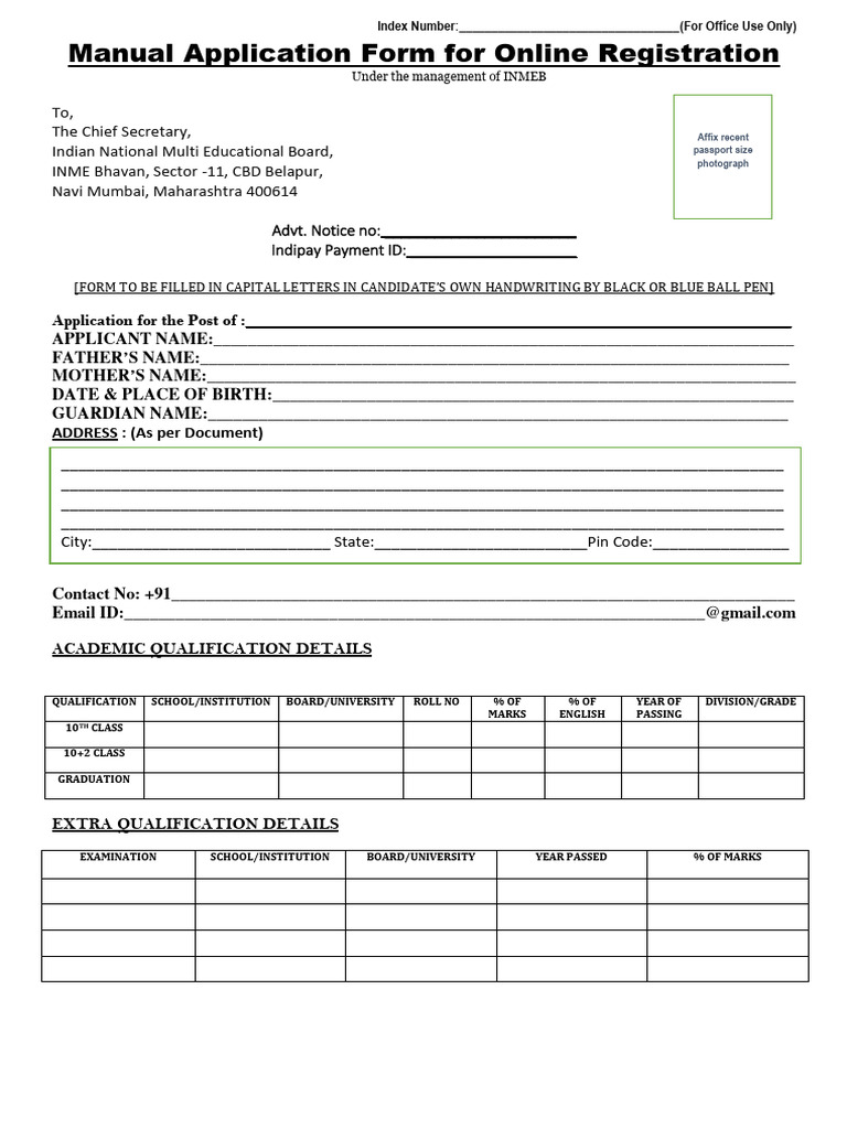 INMEB Manual Application Form | PDF