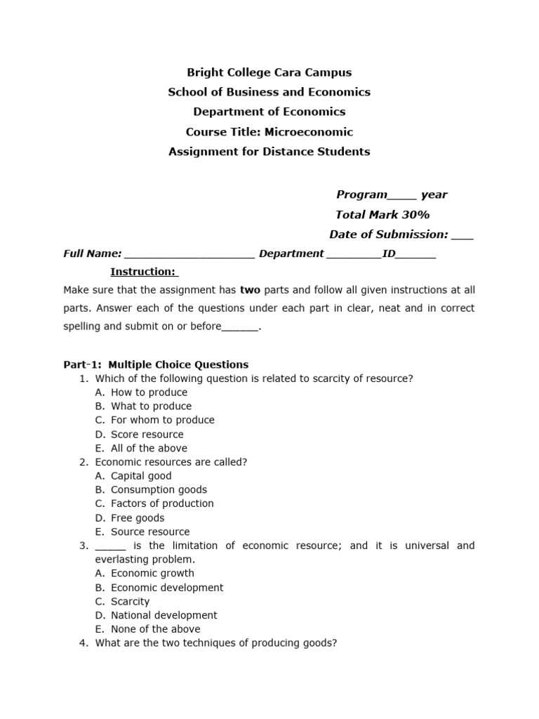 Microeconomics Assignment for Distance Students | PDF