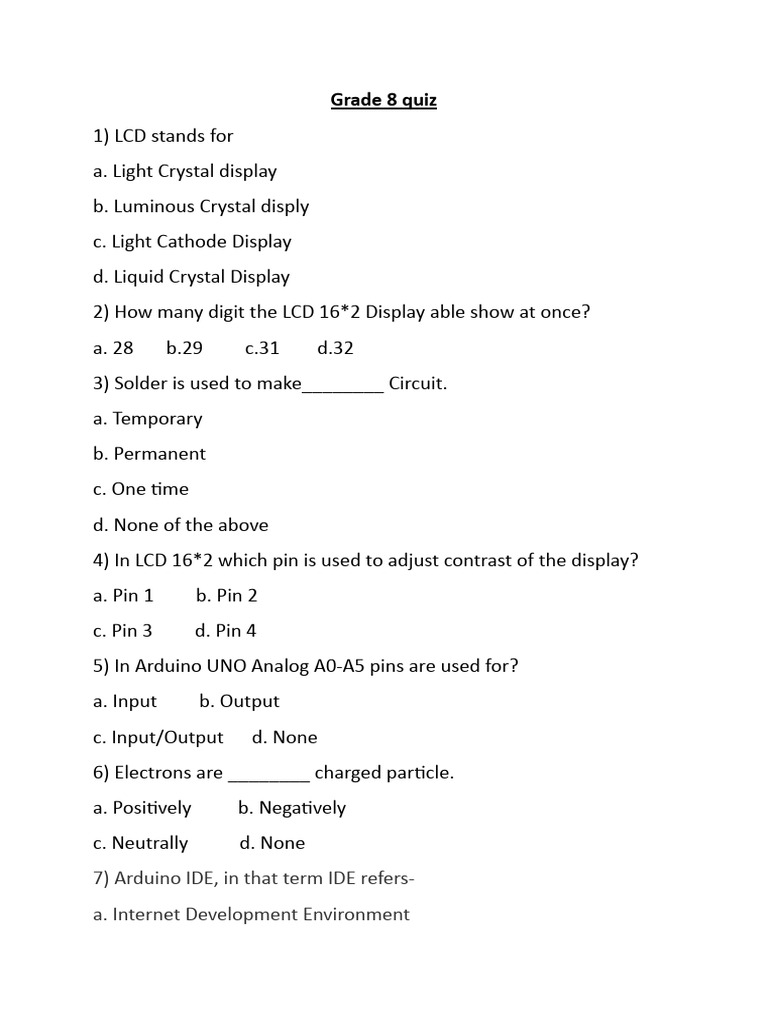 Grade 8 Quiz Pdf