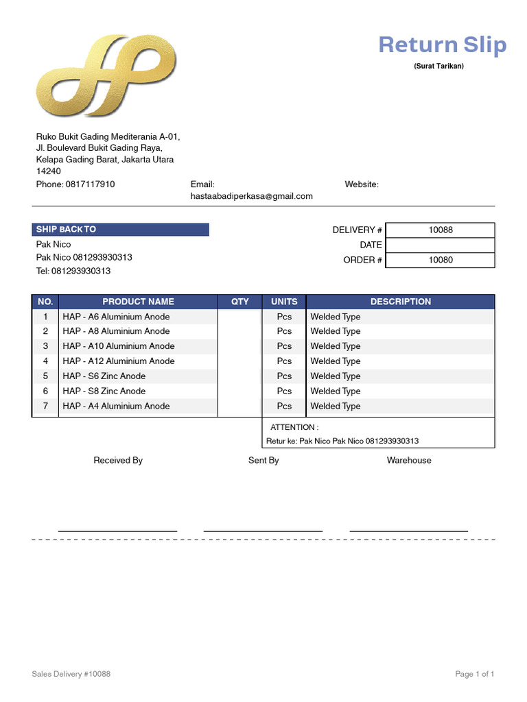 Return Slip - 10088 - Pak Nico | PDF