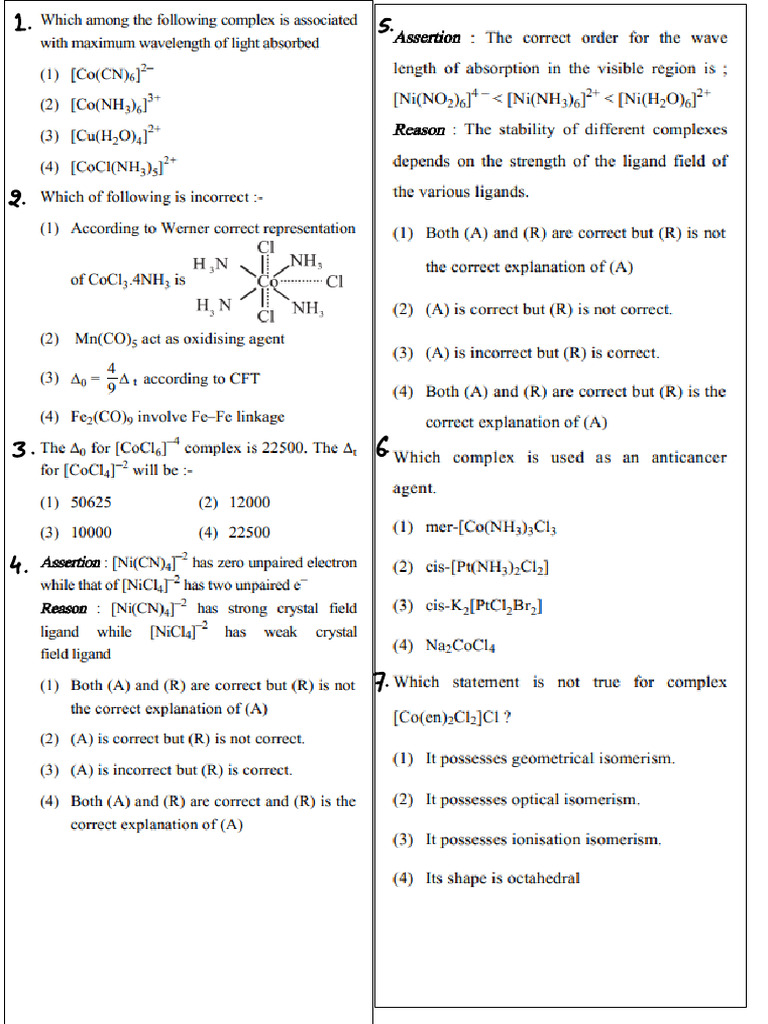 Part Test For Mole Concept + D-Block and Coordination Compound | PDF