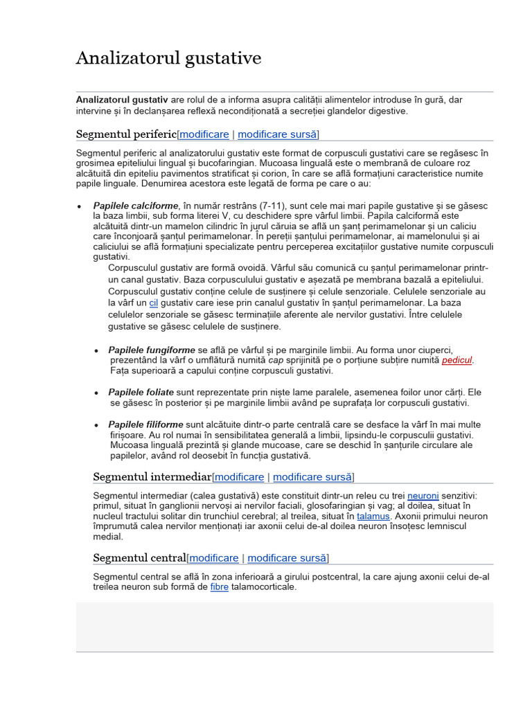 Analizatorul Gustative | PDF