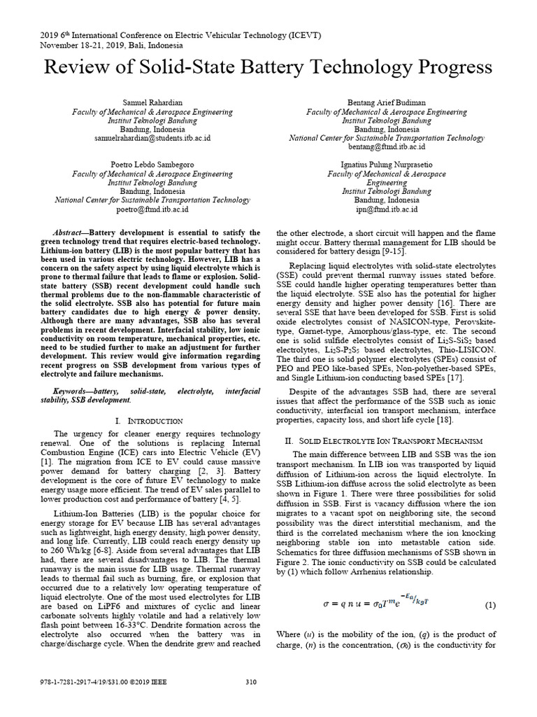 Review of Solid-State Battery Technoloht Progress | PDF | Lithium Ion ...