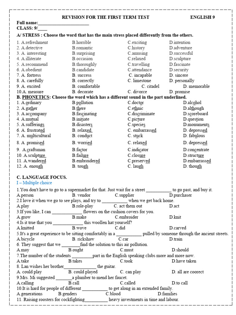 English 9 Term Test Revision Guide | PDF