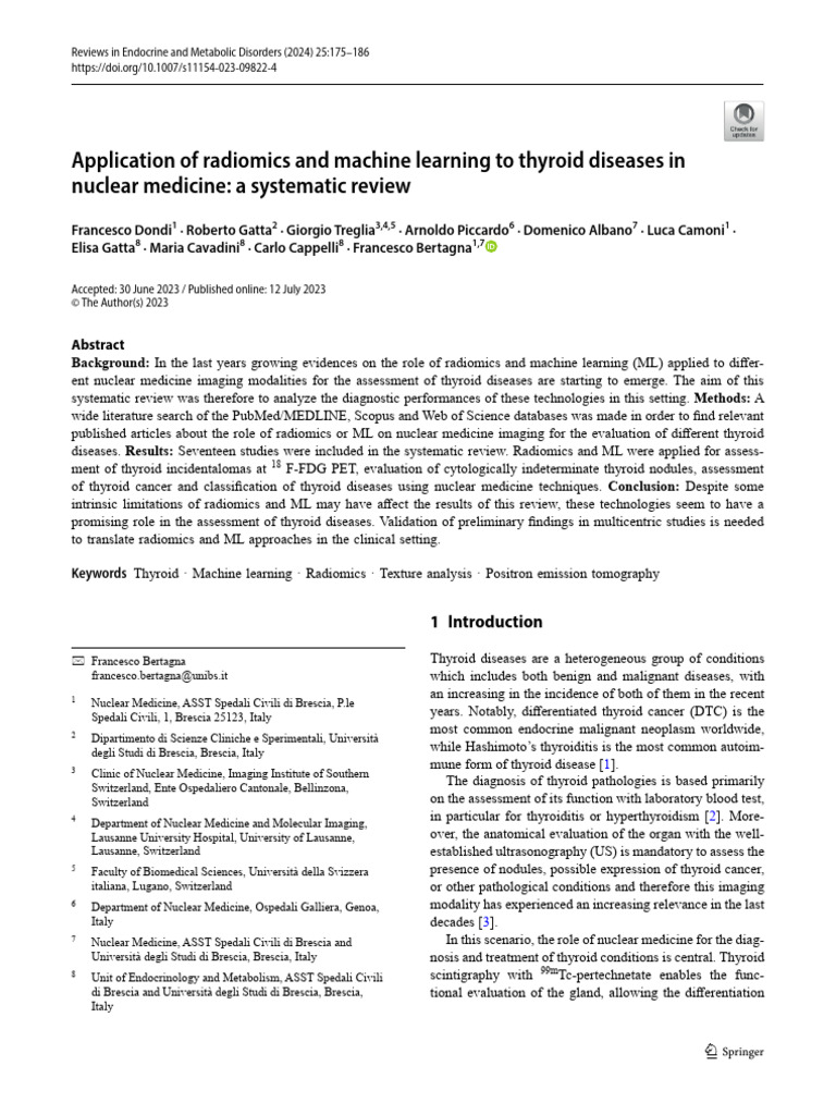 Application of Radiomics and Machine Learning To Thyroid Diseases in ...