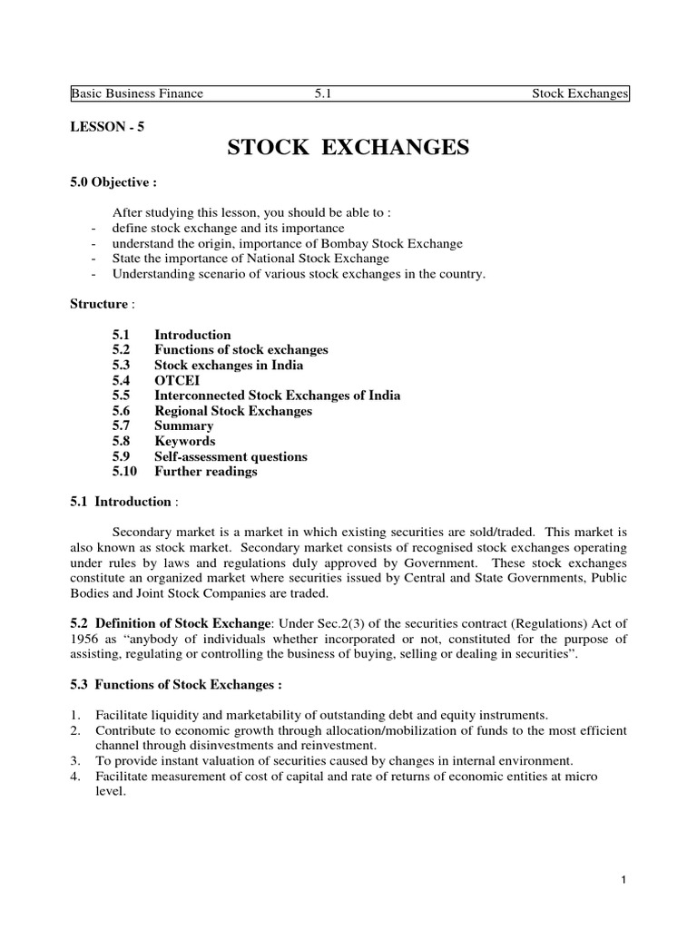 Overview of Stock Exchanges in India | PDF | Stock Exchange | Stocks