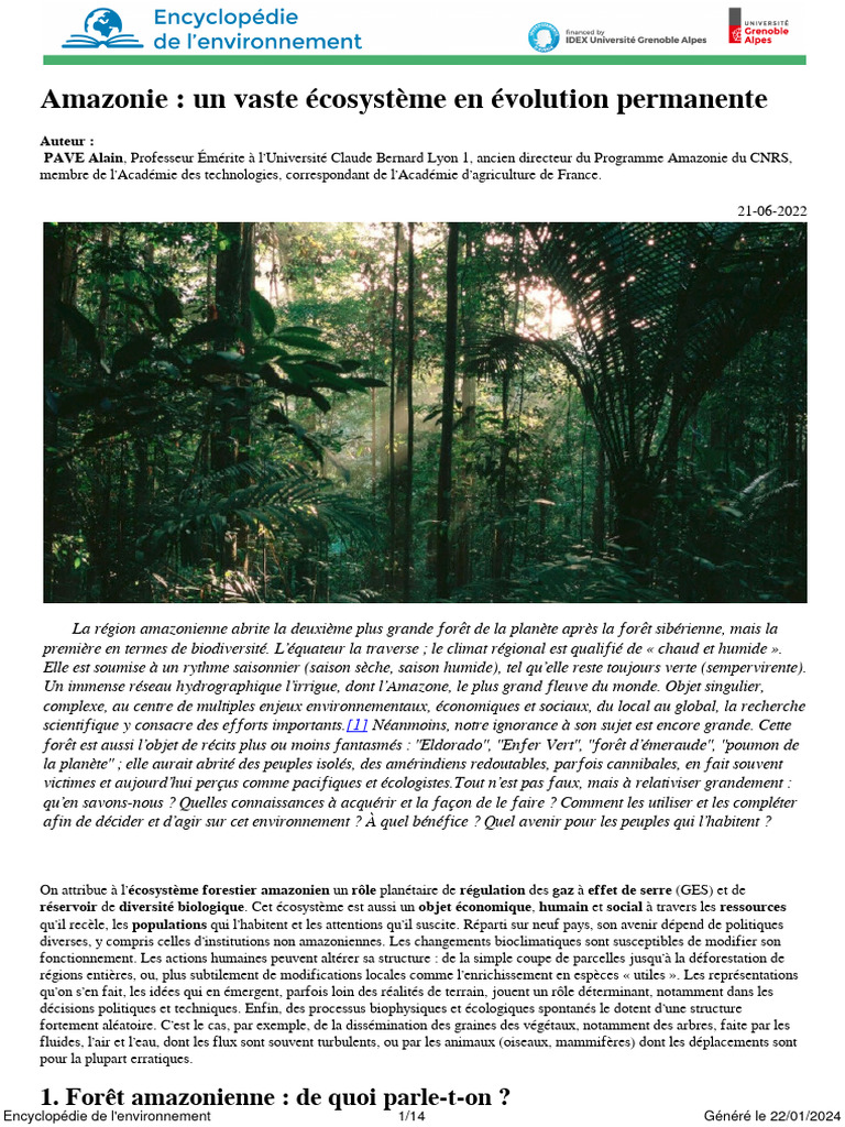 Amazonie Un Vaste Ecosysteme en Evolution Permanente Encyclopedie ...