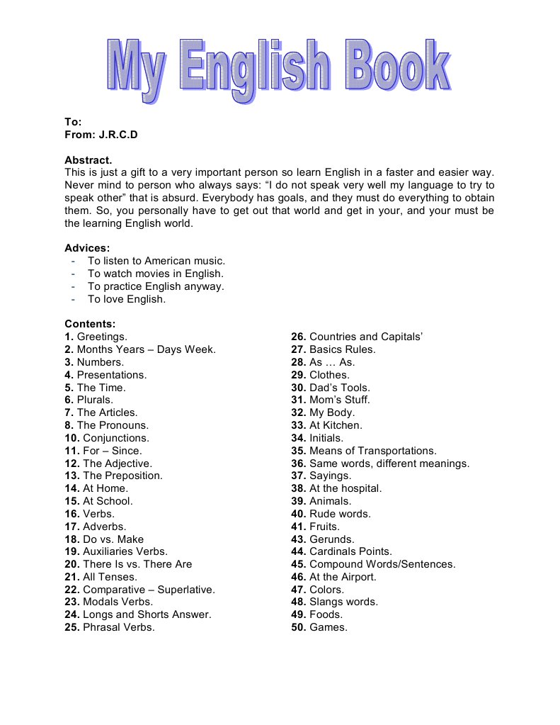 My English Book. (1) Capo PDF Adjective Subject (Grammar)