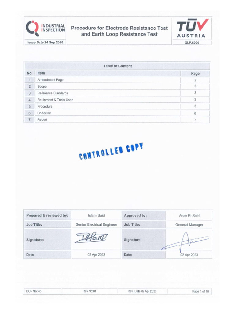 00 Procedure for Electrode Resistance Test and Earth Loop Resistance