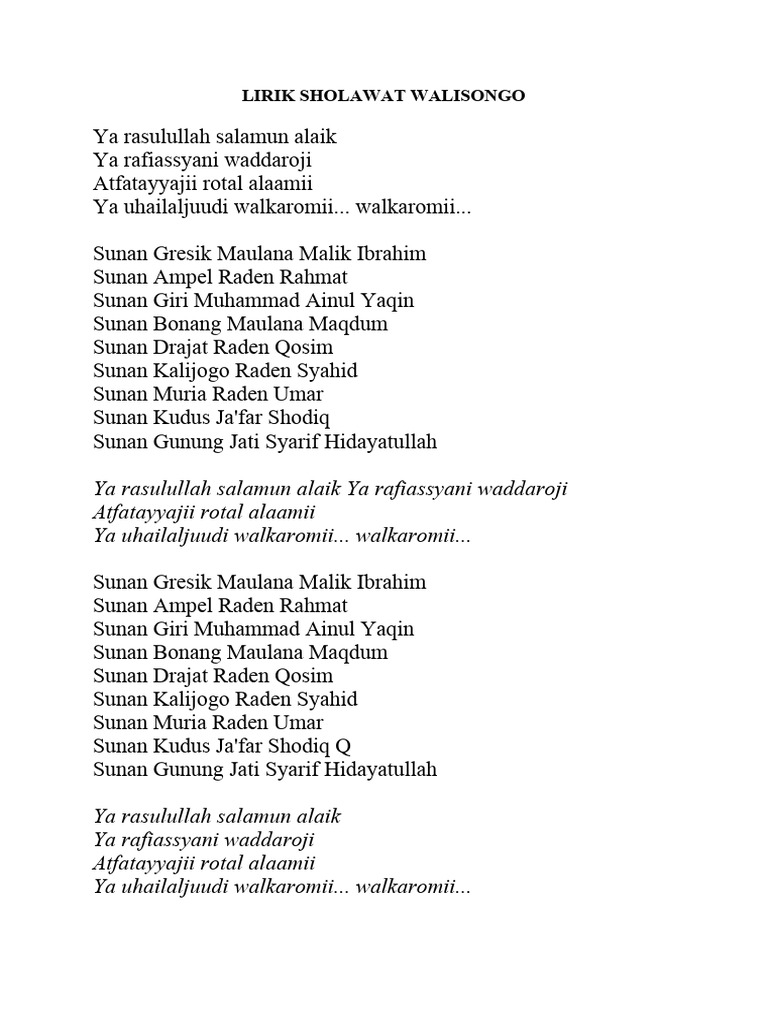 Lirik sholawat walisongo pdf
