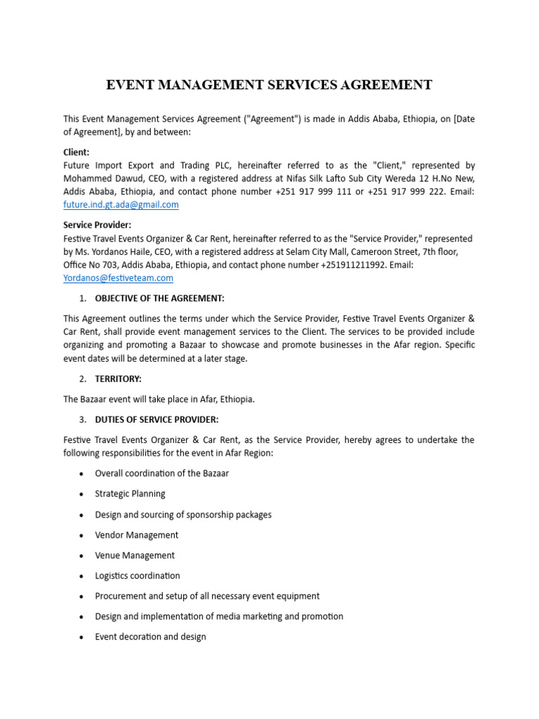 Event Management Agreement for Bazaar | PDF | Arbitration | Justice