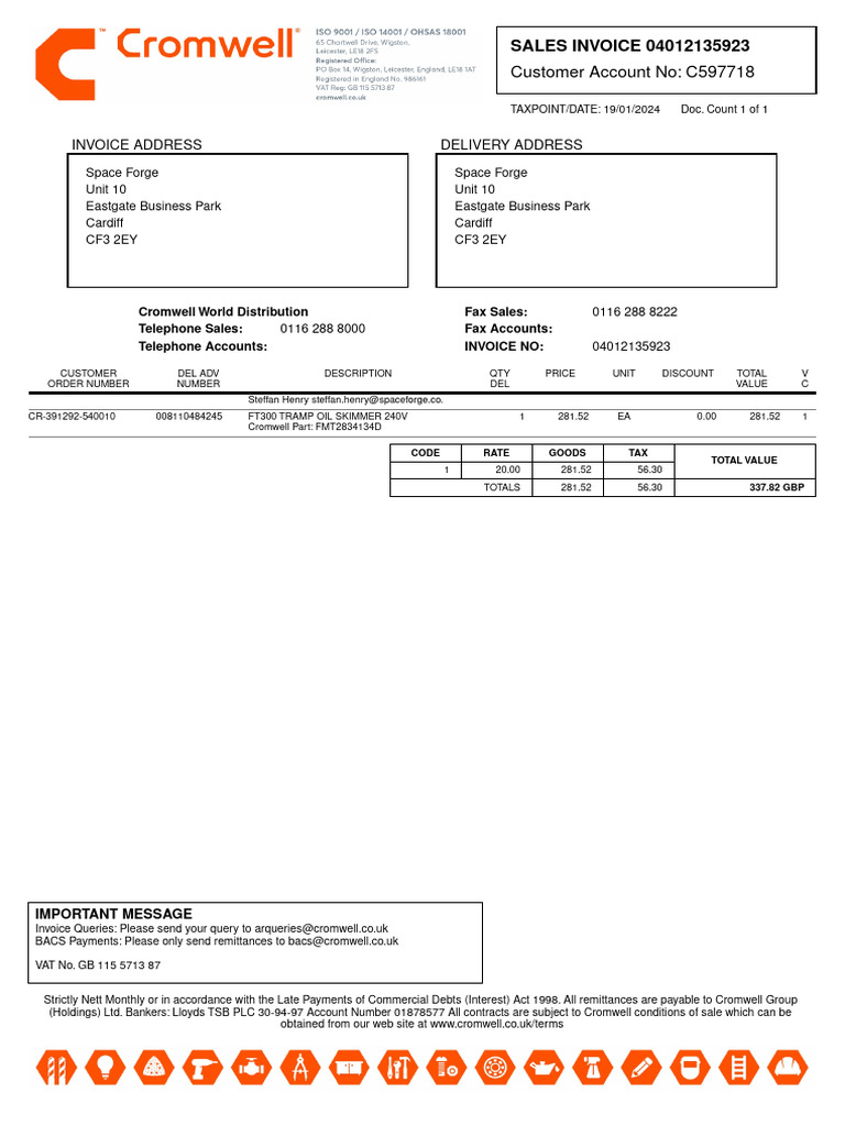 Sales Invoice for Space Forge Order | PDF