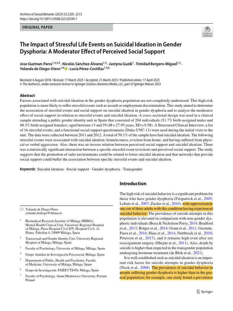 The Impact of Stressfull Life Events On Suicidal Ideation in Gender ...