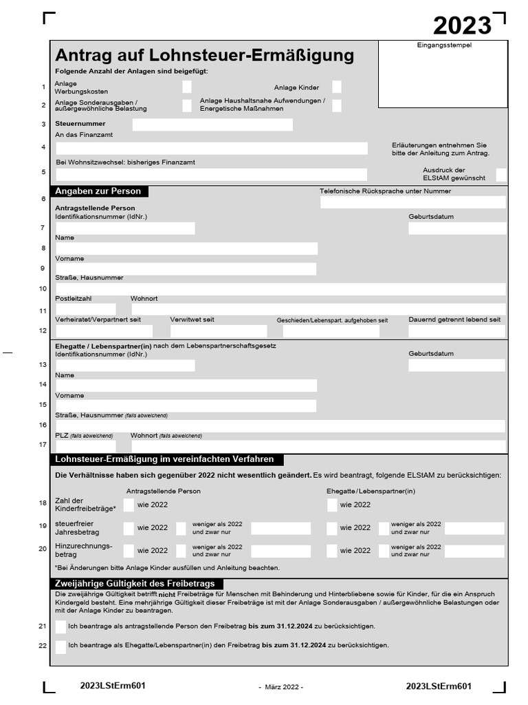 Antrag auf LohnsteuerErmäßigung 2023 PDF