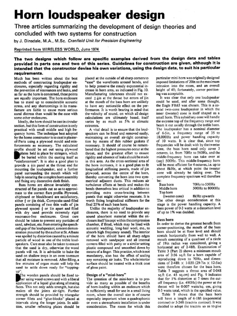Horn Loudspeaker Design PDF