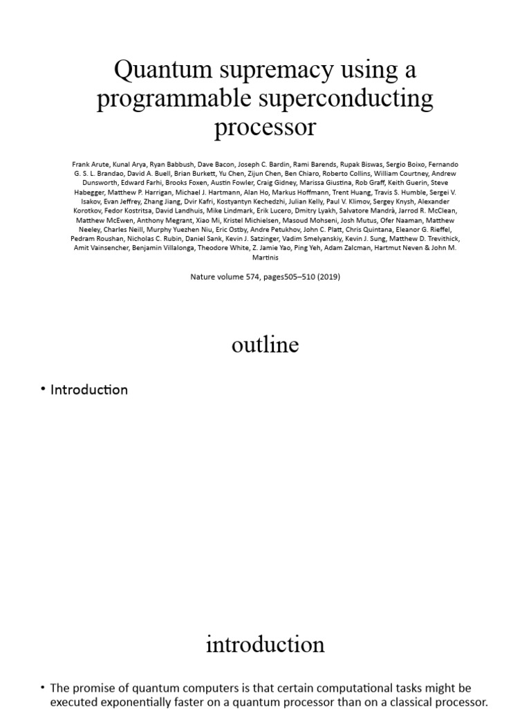 Quantum Supremacy Using A Programmable Superconducting Processor Pdf