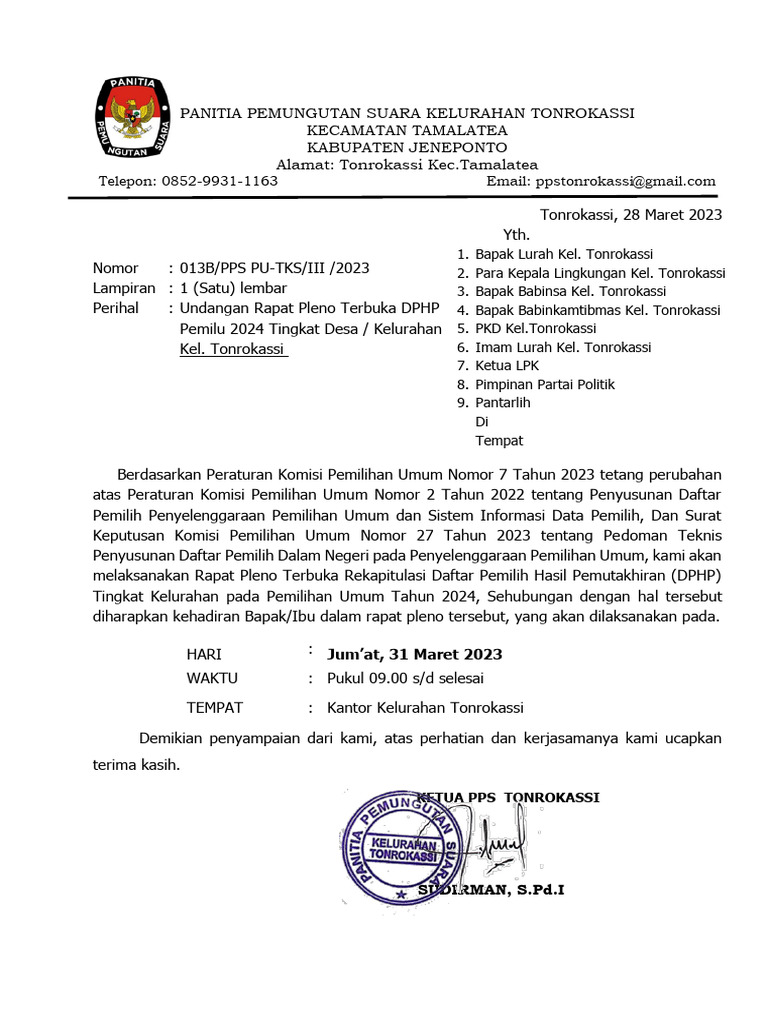 Undangan Rapat Pano DPHP (DPS) | PDF