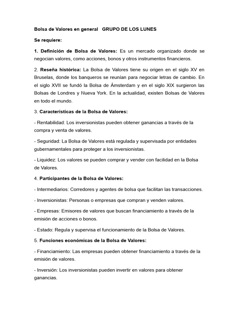 Definición y Funciones de la Bolsa de Valores | PDF | Bolsa | Bolsa de ...