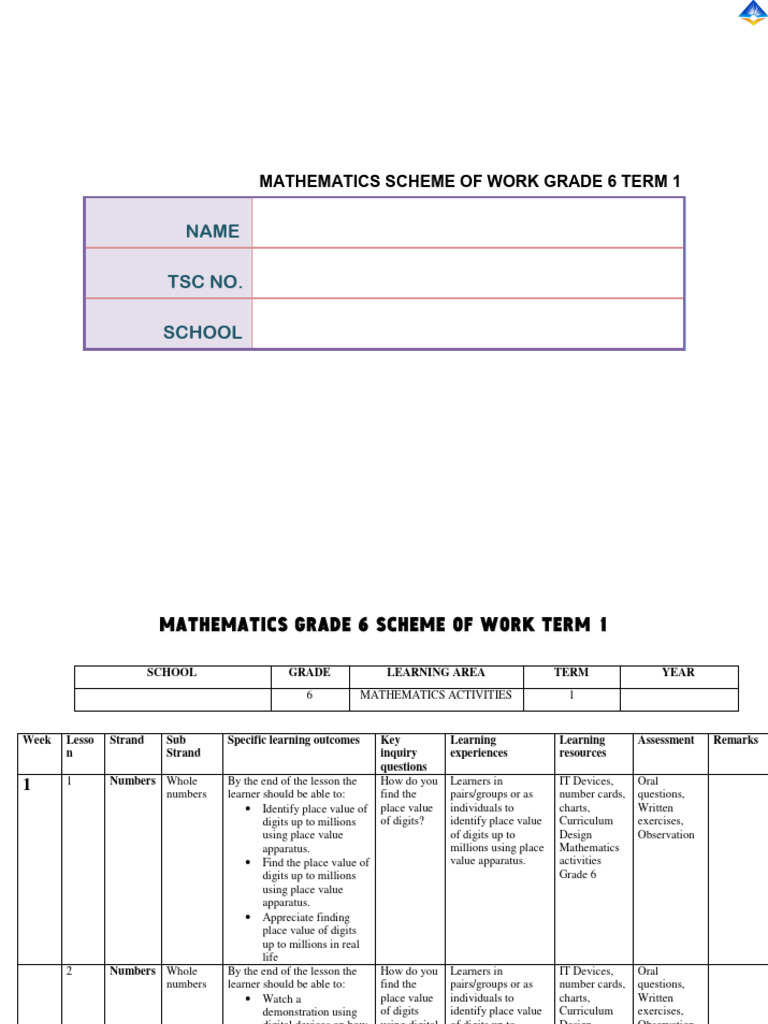 Math Gd 6 Term 1 Pdf Division Mathematics Curriculum