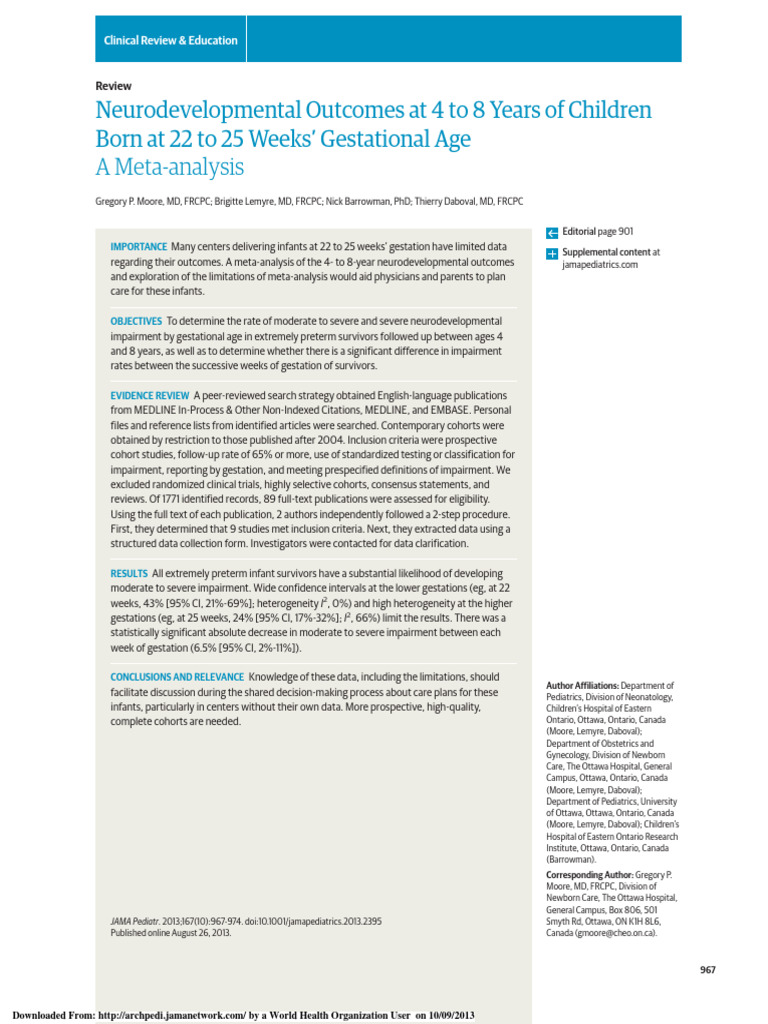 Neurodevelopmental Outcomes in Preterm Infants | PDF | Preterm Birth ...