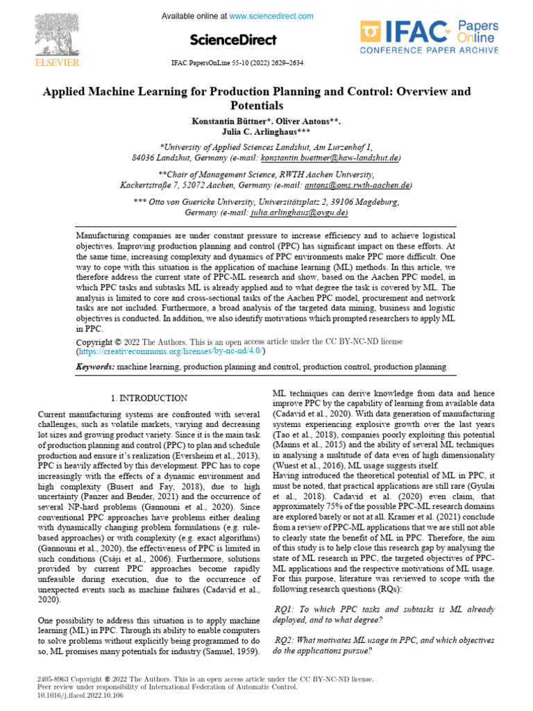 Machine Learning in Production Planning | PDF | Cognitive Science ...