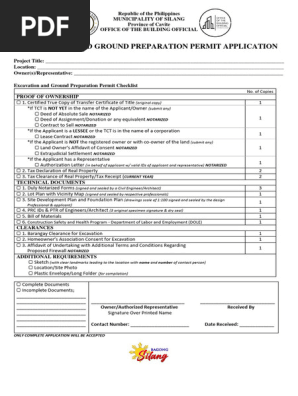 Silang  Excavation and Ground Preparation Permit Checklist